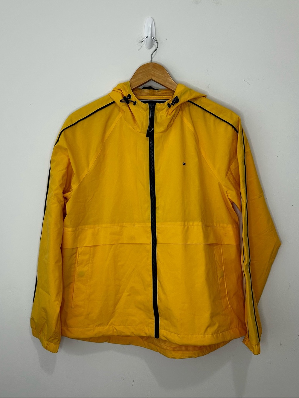 Tommy Hilfiger Womens Yellow Hooded Windbreaker Jacket Mesh Lined Small